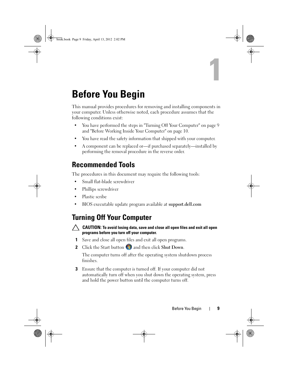 Before you begin, Recommended tools, Turning off your computer | Dell Inspiron 17R (N7110, Early 2011) User Manual | Page 9 / 116