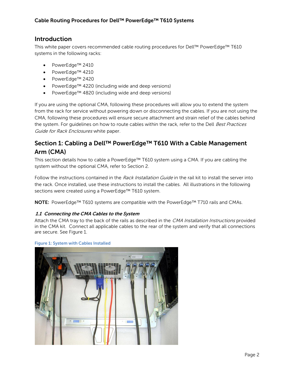Introduction, Connecting the cma cables to the system, Figure 1: system with cables installed | Dell PowerEdge Rack Enclosure 2410 User Manual | Page 4 / 8