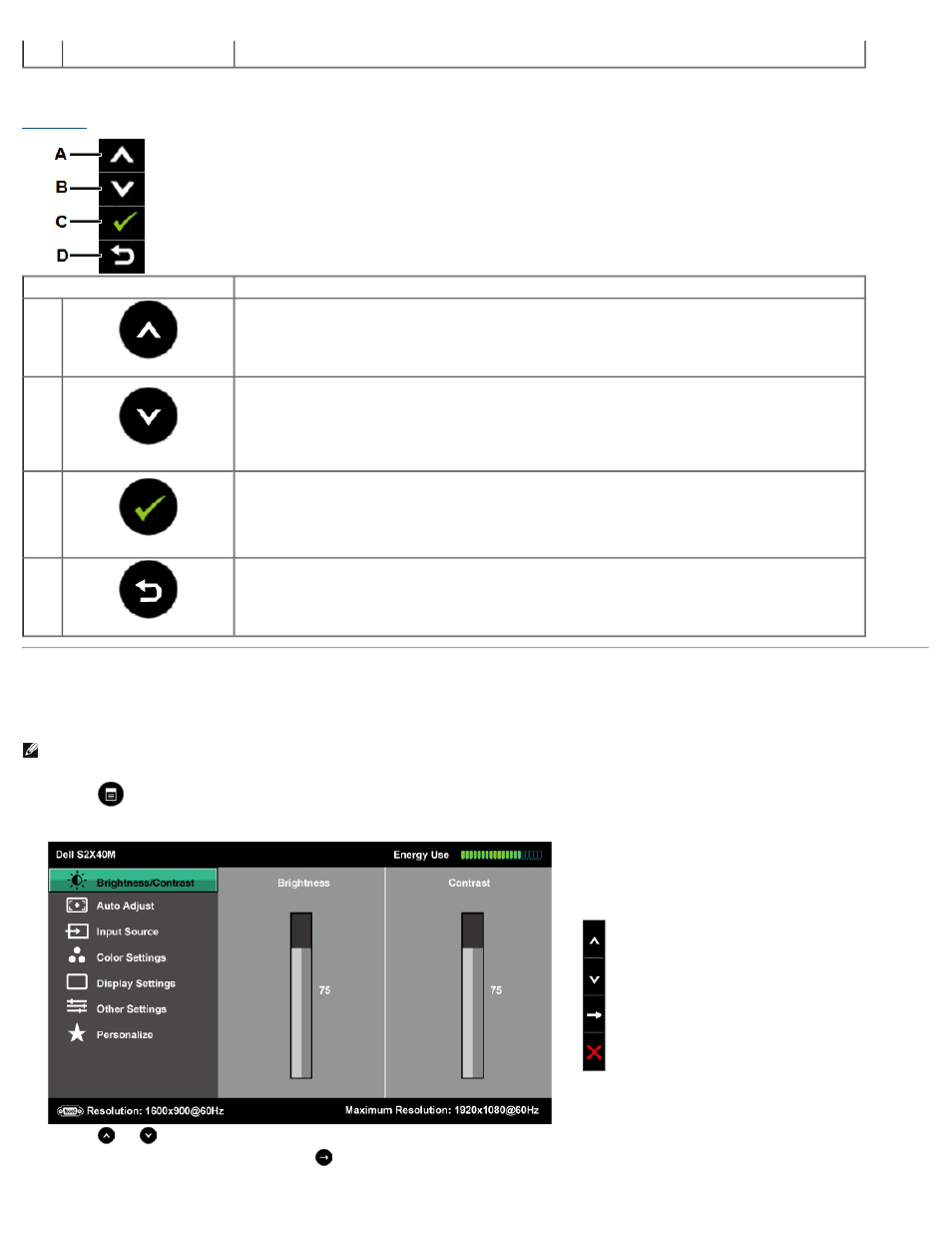 Using the on-screen display (osd) menu, Using the osd menu, Accessing the menu system | Right side panel key | Dell S2240M Monitor User Manual | Page 16 / 28
