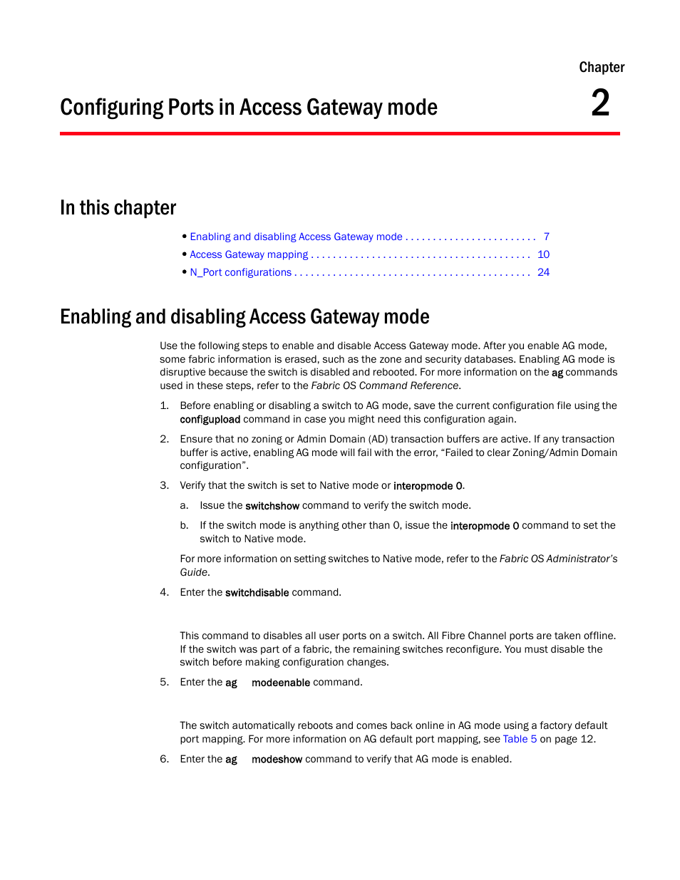 Configuring ports in access gateway mode, In this chapter, Enabling and disabling access gateway mode | Chapter 2, Chapter | Dell POWEREDGE M1000E User Manual | Page 27 / 96