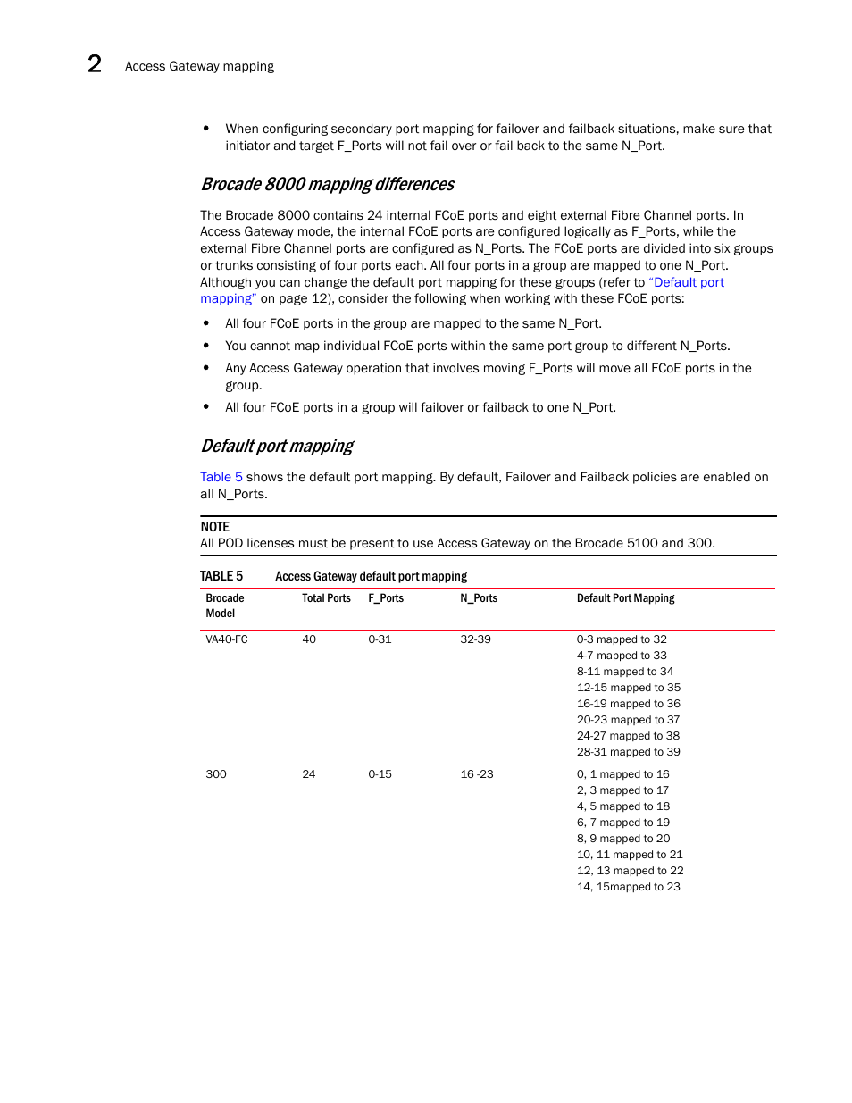 Table 5, Brocade 8000 mapping differences, Default port mapping | Dell POWEREDGE M1000E User Manual | Page 32 / 96