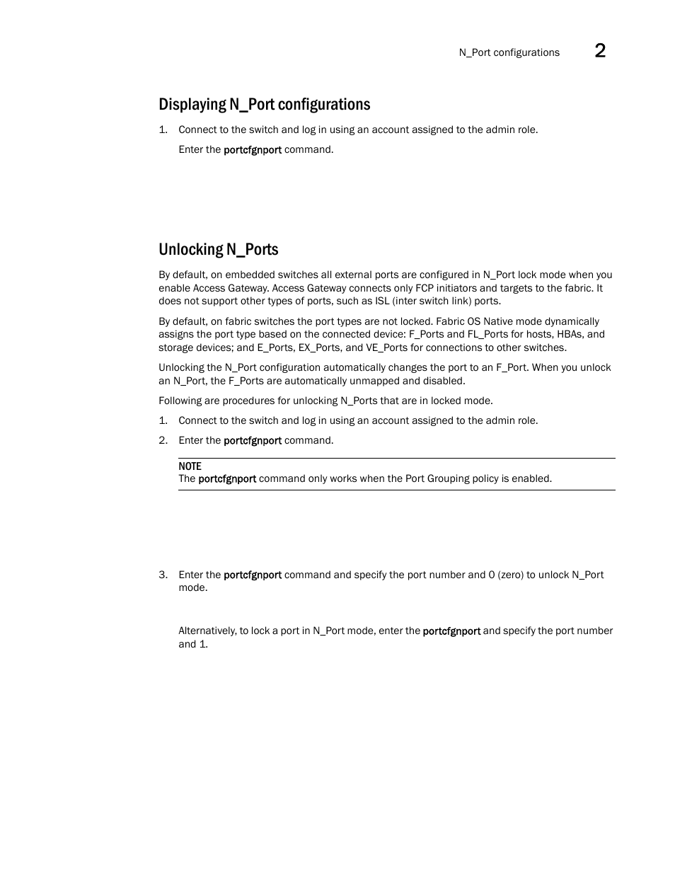 Displaying n_port configurations, Unlocking n_ports | Dell POWEREDGE M1000E User Manual | Page 45 / 96