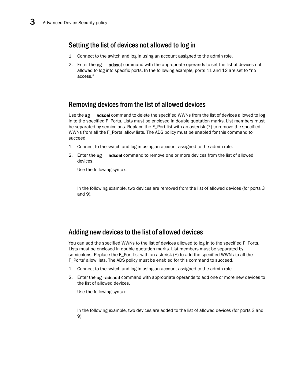 Setting the list of devices not allowed to log in, Removing devices from the list of allowed devices, Adding new devices to the list of allowed devices | Dell POWEREDGE M1000E User Manual | Page 50 / 96