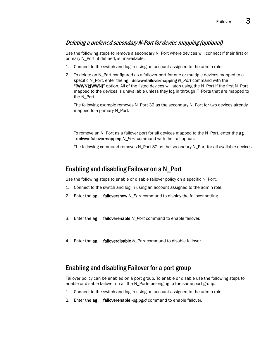 Enabling and disabling failover on a n_port, Enabling and disabling failover for a port group | Dell POWEREDGE M1000E User Manual | Page 67 / 96