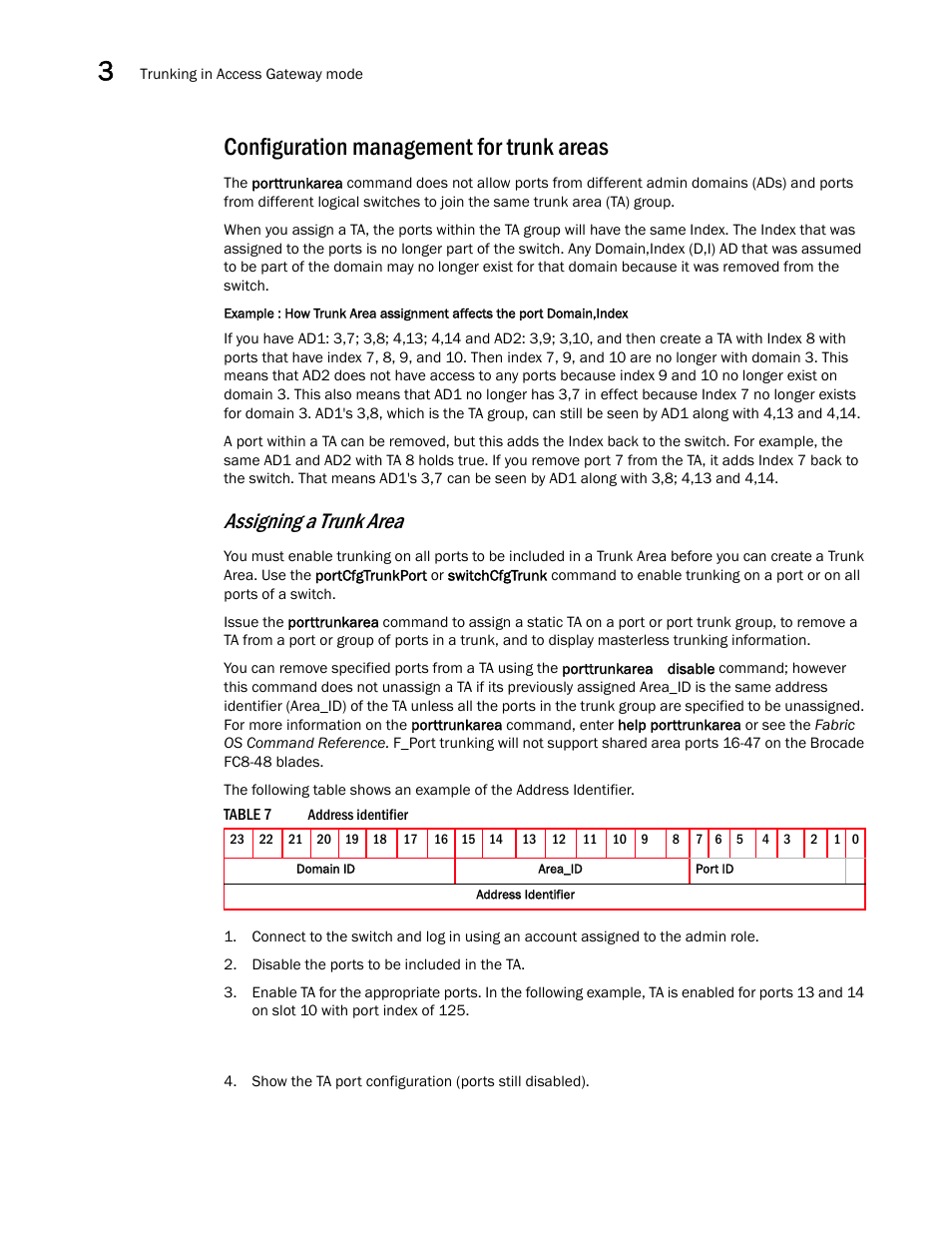 Configuration management for trunk areas, Table 7, Assigning a trunk area | Dell POWEREDGE M1000E User Manual | Page 72 / 96