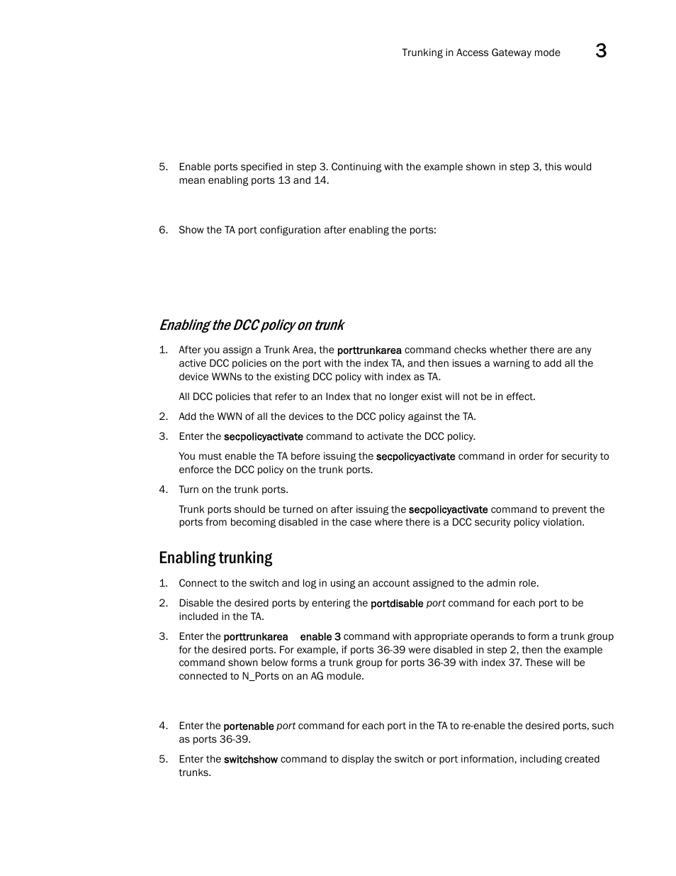 Enabling trunking, Enabling the dcc policy on trunk | Dell POWEREDGE M1000E User Manual | Page 73 / 96