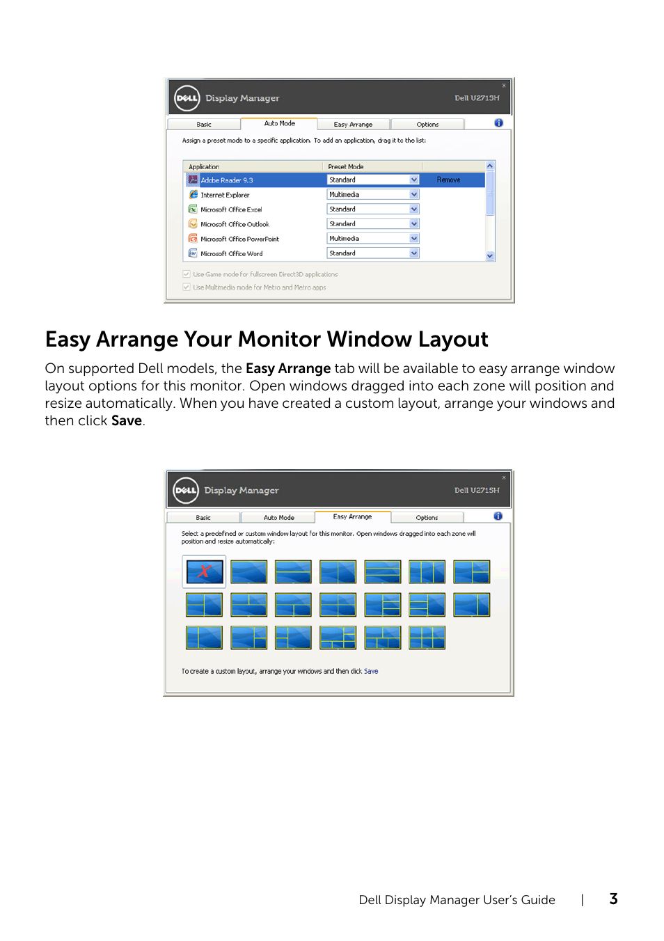 Easy arrange your monitor window layout | Dell U2715H Monitor User Manual | Page 3 / 4