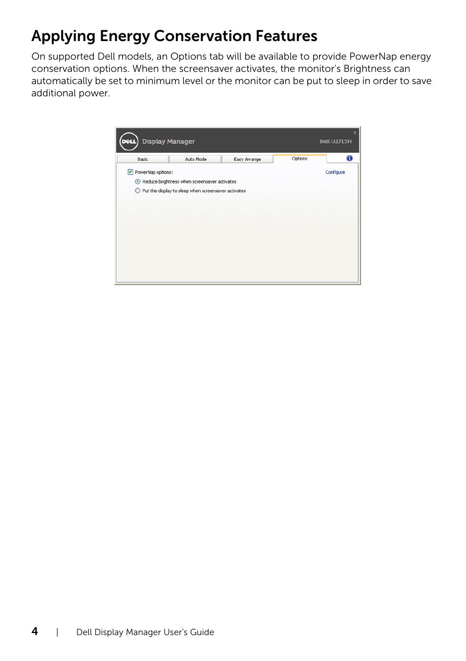 Applying energy conservation features | Dell U2715H Monitor User Manual | Page 4 / 4