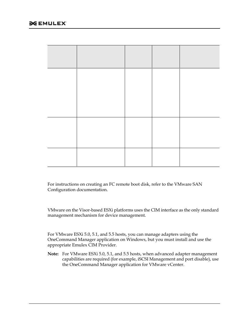 Creating an fc remote boot disk, Managing devices through the cim interface, Using the onecommand manager gui | Dell Emulex Family of Adapters User Manual | Page 1019 / 1815