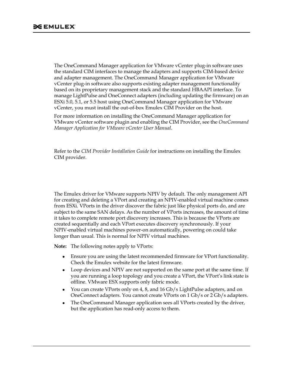 Installing the emulex cim provider, Working with vports, Creating, deleting, and displaying vports | Dell Emulex Family of Adapters User Manual | Page 1020 / 1815