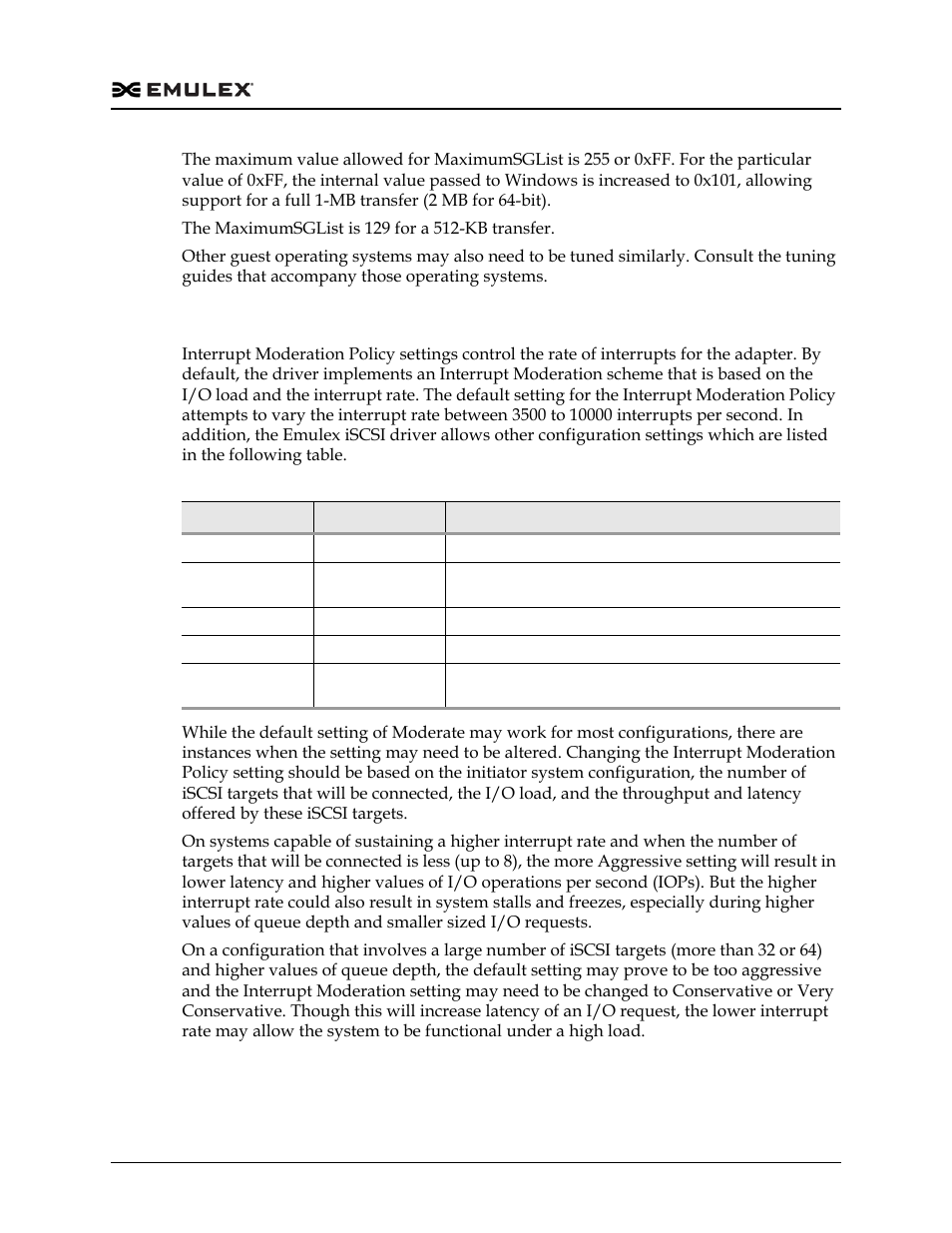 Interrupt moderation policy settings, Table 3-6 | Dell Emulex Family of Adapters User Manual | Page 1030 / 1815