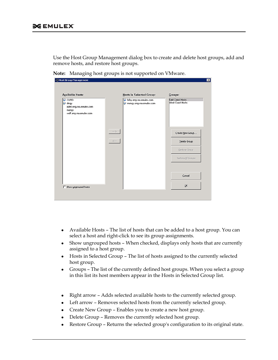 Managing host groups, Host group management field definitions, Figure 7-3 | Dell Emulex Family of Adapters User Manual | Page 109 / 1815