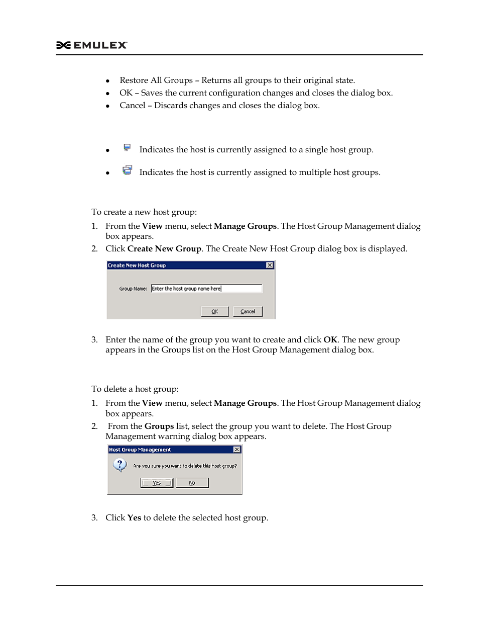 Creating a host group, Deleting a host group, Figure 7-4 | Figure 7-5 | Dell Emulex Family of Adapters User Manual | Page 110 / 1815