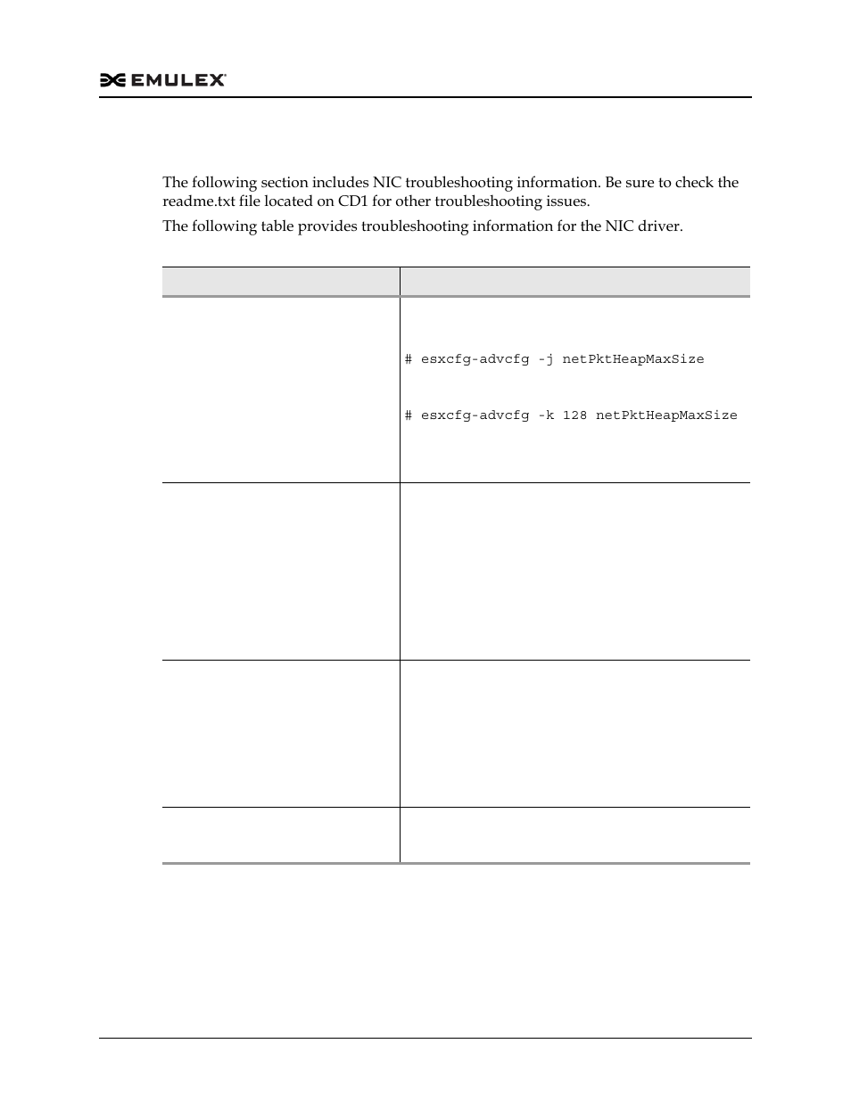 Troubleshooting the nic driver, Troubleshooting the nic driver 2, Table 4-4 | Dell Emulex Family of Adapters User Manual | Page 1132 / 1815