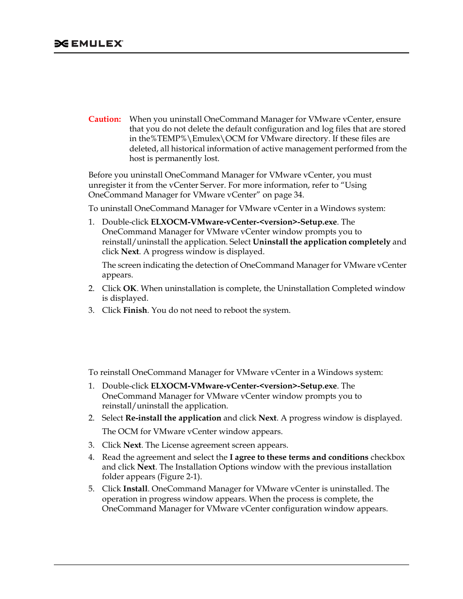 Uninstalling onecommand manager for vmware vcenter, Reinstalling onecommand manager for vmware vcenter | Dell Emulex Family of Adapters User Manual | Page 1175 / 1815