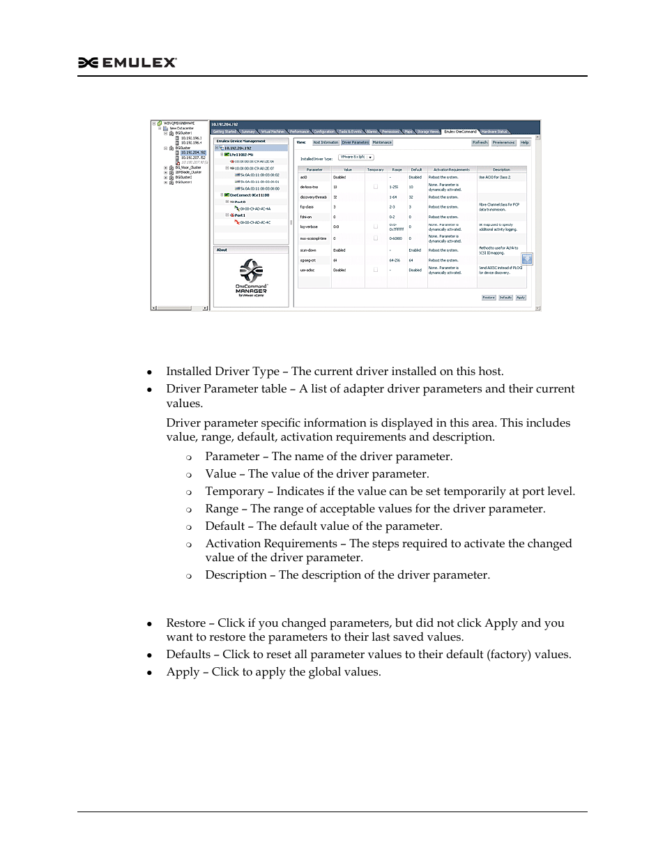 Host driver parameters tab field definitions, Figure 5-2, Host driver parameter tab buttons | Dell Emulex Family of Adapters User Manual | Page 1193 / 1815