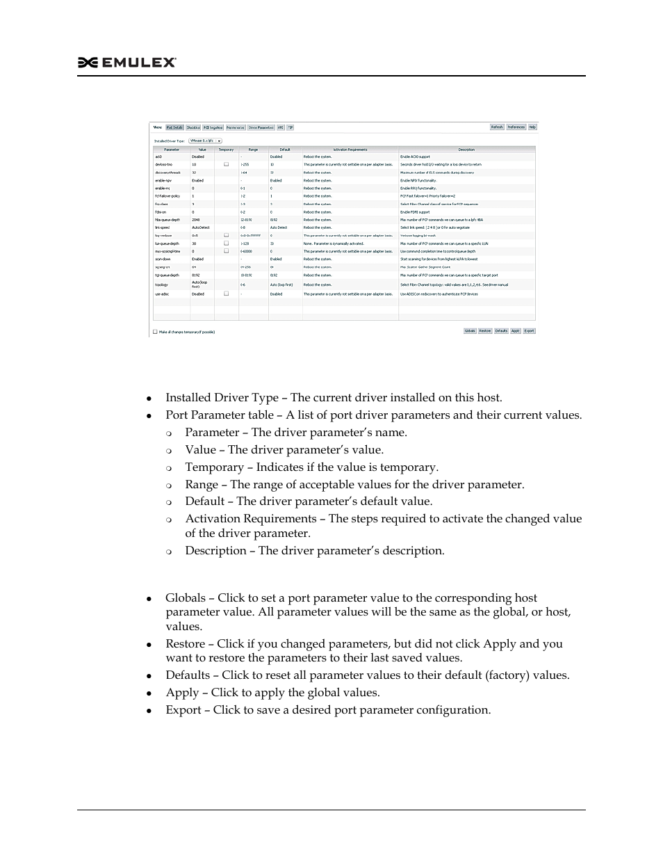 Fc/fcoe driver parameters tab field definitions, Figure 6-4, Fc/fcoe driver parameters tab buttons | Dell Emulex Family of Adapters User Manual | Page 1201 / 1815