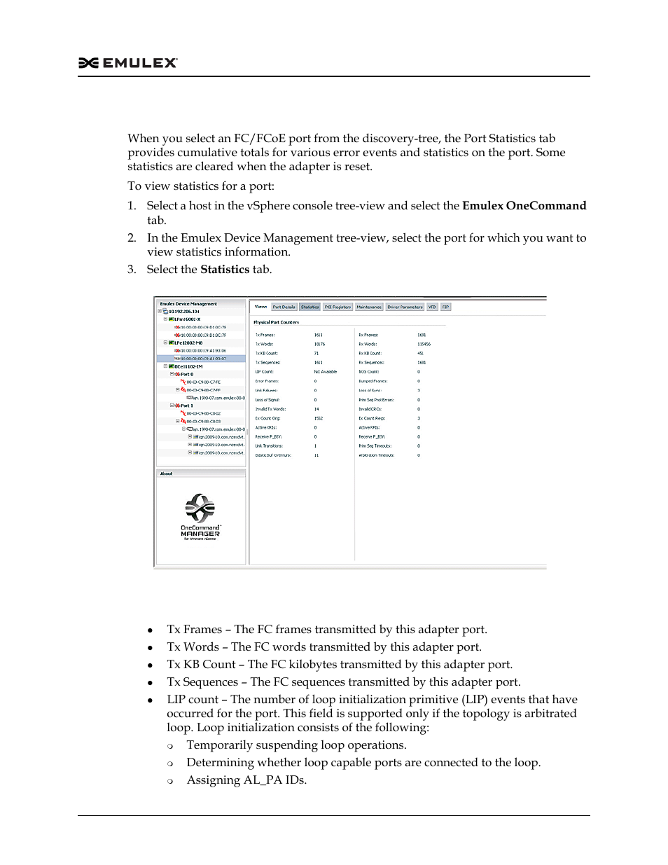 Viewing fc/fcoe port statistics, Fc/fcoe port statistics tab field definitions, Figure 6-5 | Dell Emulex Family of Adapters User Manual | Page 1202 / 1815