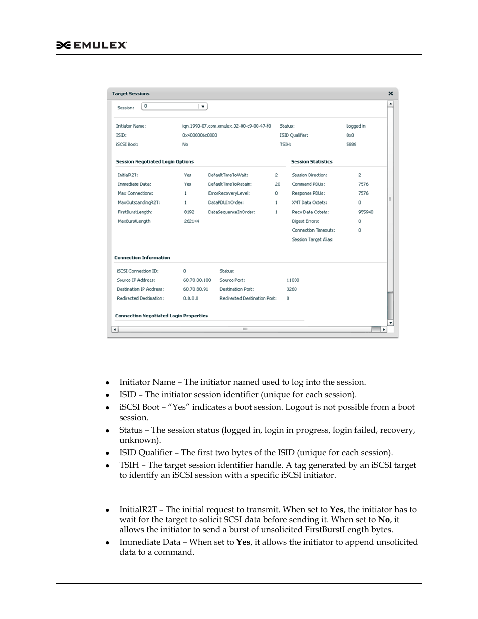 Target sessions window field definitions, Figure 6-31 | Dell Emulex Family of Adapters User Manual | Page 1234 / 1815
