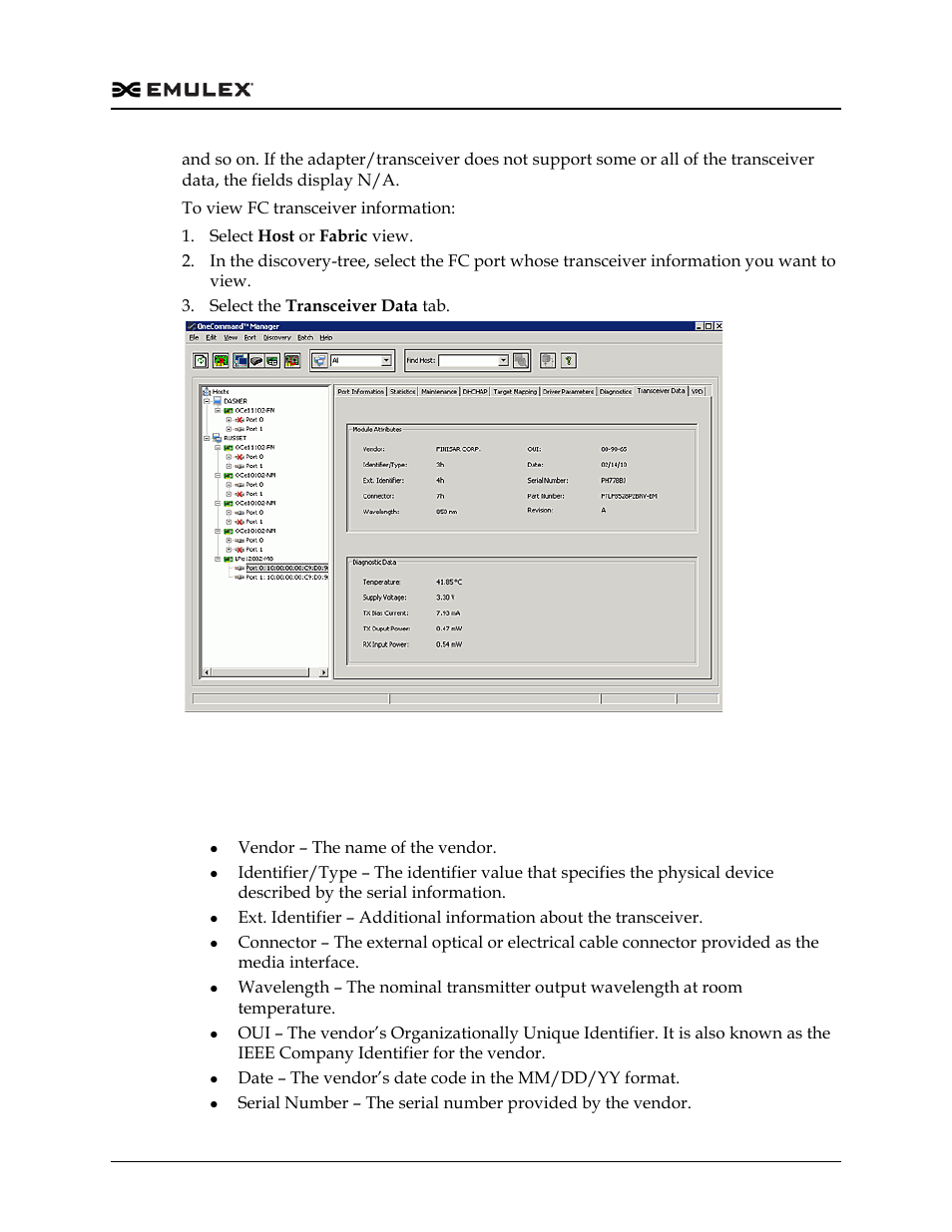 Transceiver data field definitions, Figure 8-7 | Dell Emulex Family of Adapters User Manual | Page 124 / 1815
