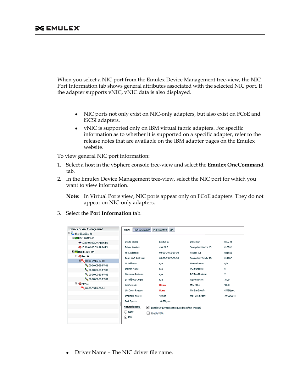 Nic port, Viewing nic port information, Nic port information tab field definitions | Nic port 4, Figure 6-36 | Dell Emulex Family of Adapters User Manual | Page 1244 / 1815