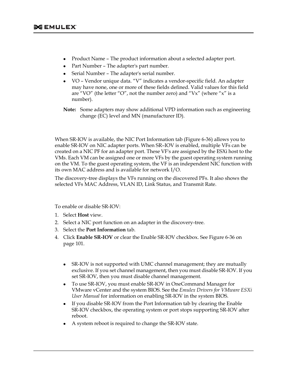 Vpd table definitions, Using sr-iov on nic ports, Enabling or disabling sr-iov | Dell Emulex Family of Adapters User Manual | Page 1249 / 1815