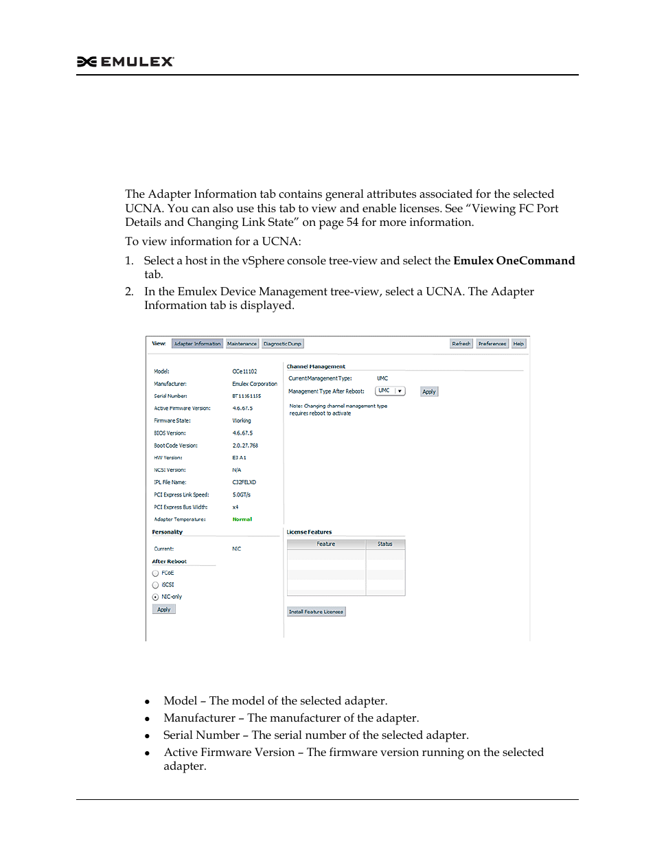 Oce10100–series and oce11100–series adapters, Adapter information tab field definitions, Oce10100–series and oce11100–series adapters 1 | Figure 6-42 | Dell Emulex Family of Adapters User Manual | Page 1251 / 1815