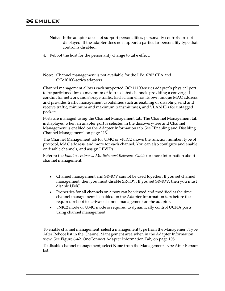 Managing port channels using channel management, Enabling and disabling channel management | Dell Emulex Family of Adapters User Manual | Page 1256 / 1815