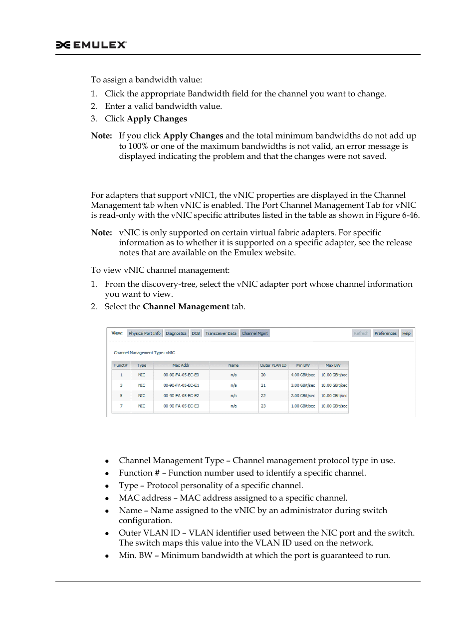 Viewing the channel management tab for vnic1, Channel mgmt field definitions for vnic1, Figure 6-46 | Dell Emulex Family of Adapters User Manual | Page 1259 / 1815