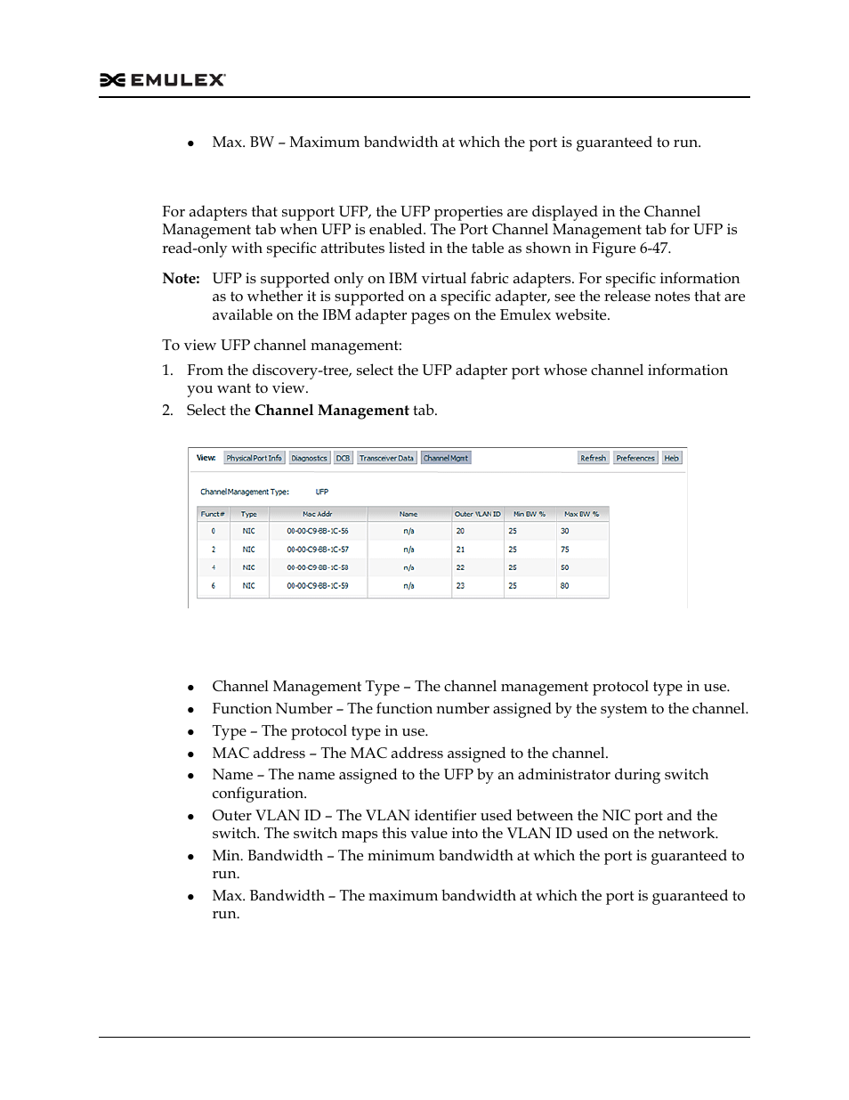 Viewing the channel management tab for ufp, Channel mgmt field definitions for ufp, Figure 6-47 | Dell Emulex Family of Adapters User Manual | Page 1260 / 1815