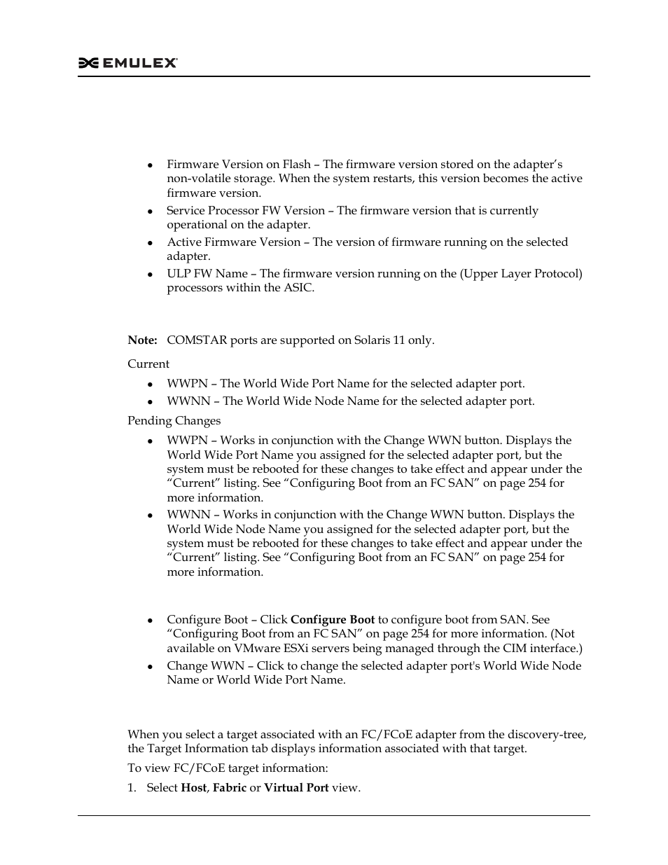 Maintenance tab field definitions, Viewing fc/fcoe target information | Dell Emulex Family of Adapters User Manual | Page 129 / 1815