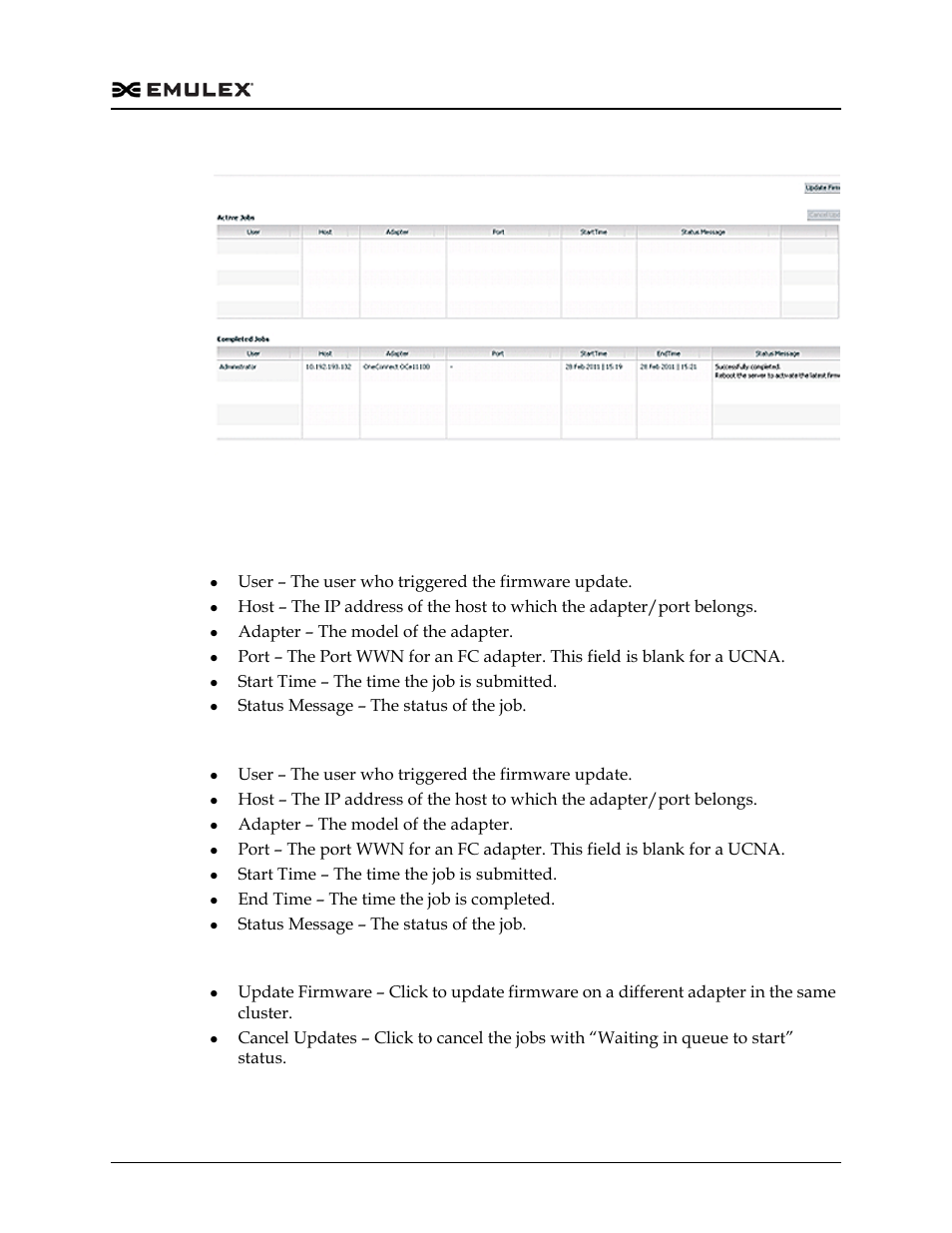 Figure 7-4, Active jobs column definitions, Completed jobs column definitions | Jobs window buttons | Dell Emulex Family of Adapters User Manual | Page 1296 / 1815