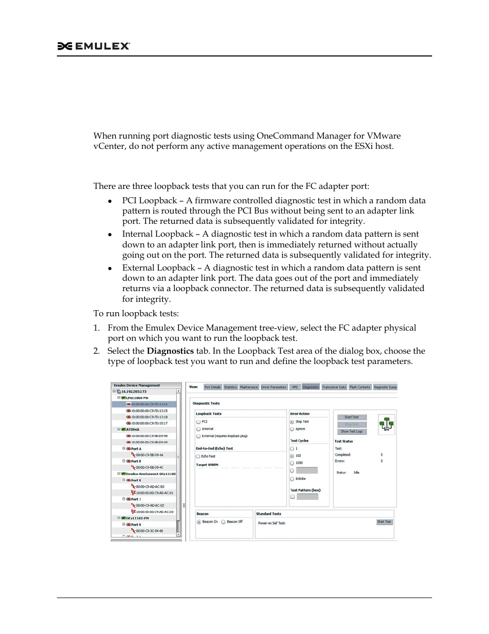Diagnostics, Lightpulse fc hba diagnostic tests, Running loopback tests | Diagnostics 9, Lightpulse fc hba diagnostic tests 9, Figure 9-1 | Dell Emulex Family of Adapters User Manual | Page 1309 / 1815