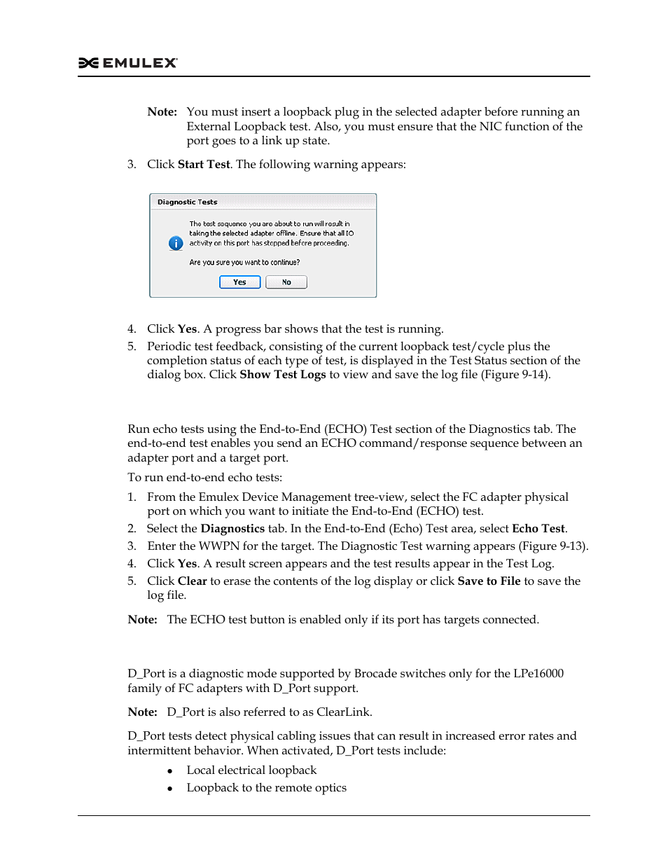 Running end to end (echo) tests, Running d_port tests (lpe16000–series fc adapters), Figure 9-2 | Dell Emulex Family of Adapters User Manual | Page 1310 / 1815
