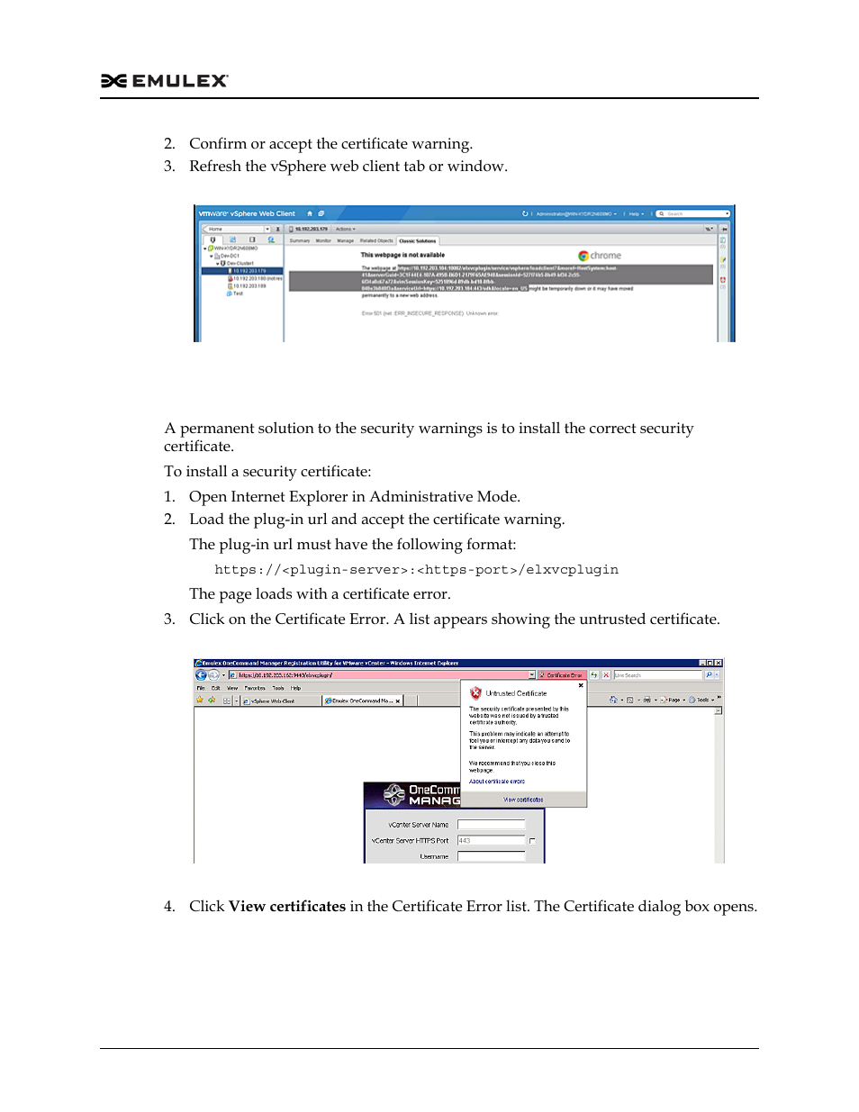 Installing a security certificate, Figure 10-2, Figure 10-3 | Dell Emulex Family of Adapters User Manual | Page 1326 / 1815