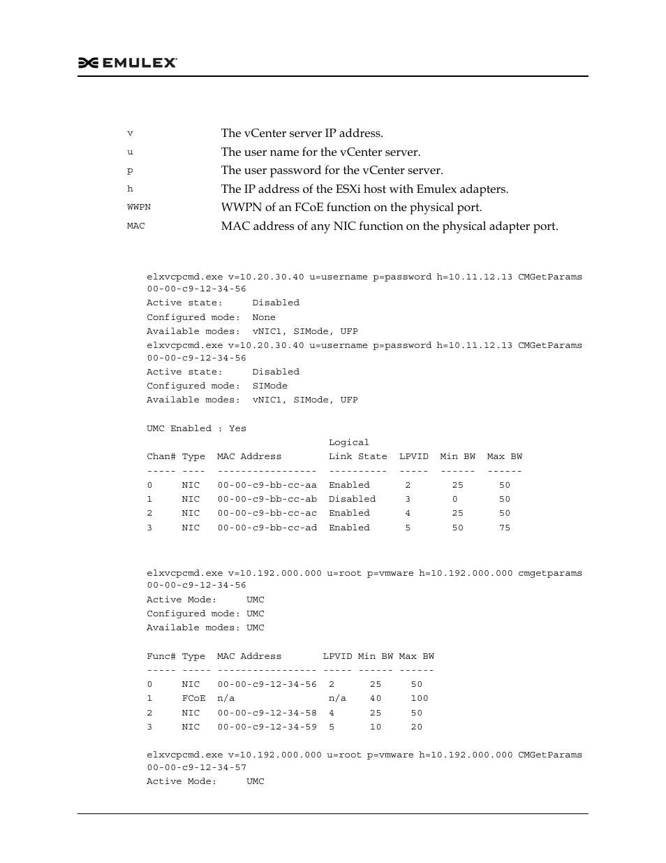 1337 parameters example (all nic), Example (multichannel enabled, umc, mixed mode) | Dell Emulex Family of Adapters User Manual | Page 1337 / 1815