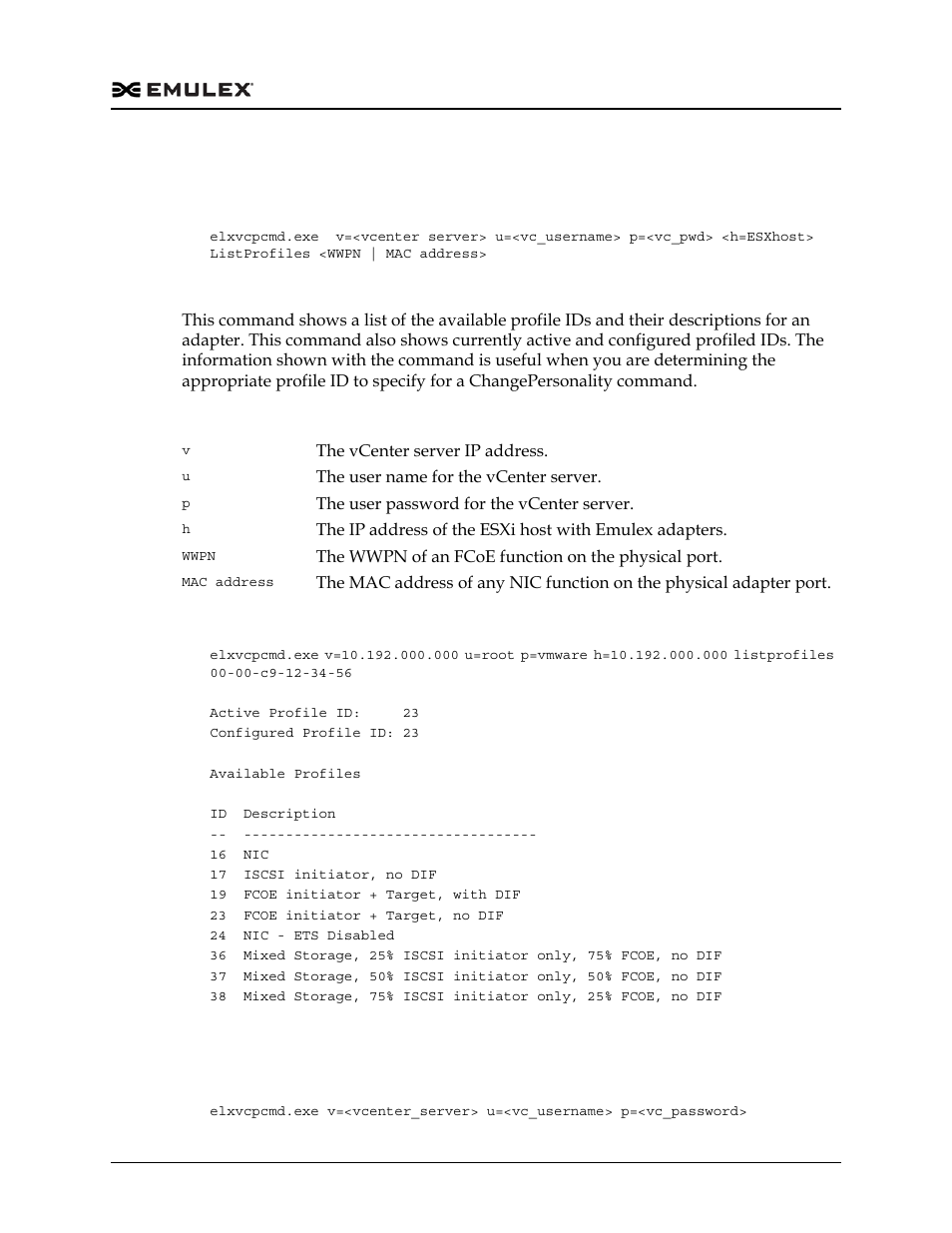 Listprofiles, Listsessions | Dell Emulex Family of Adapters User Manual | Page 1362 / 1815