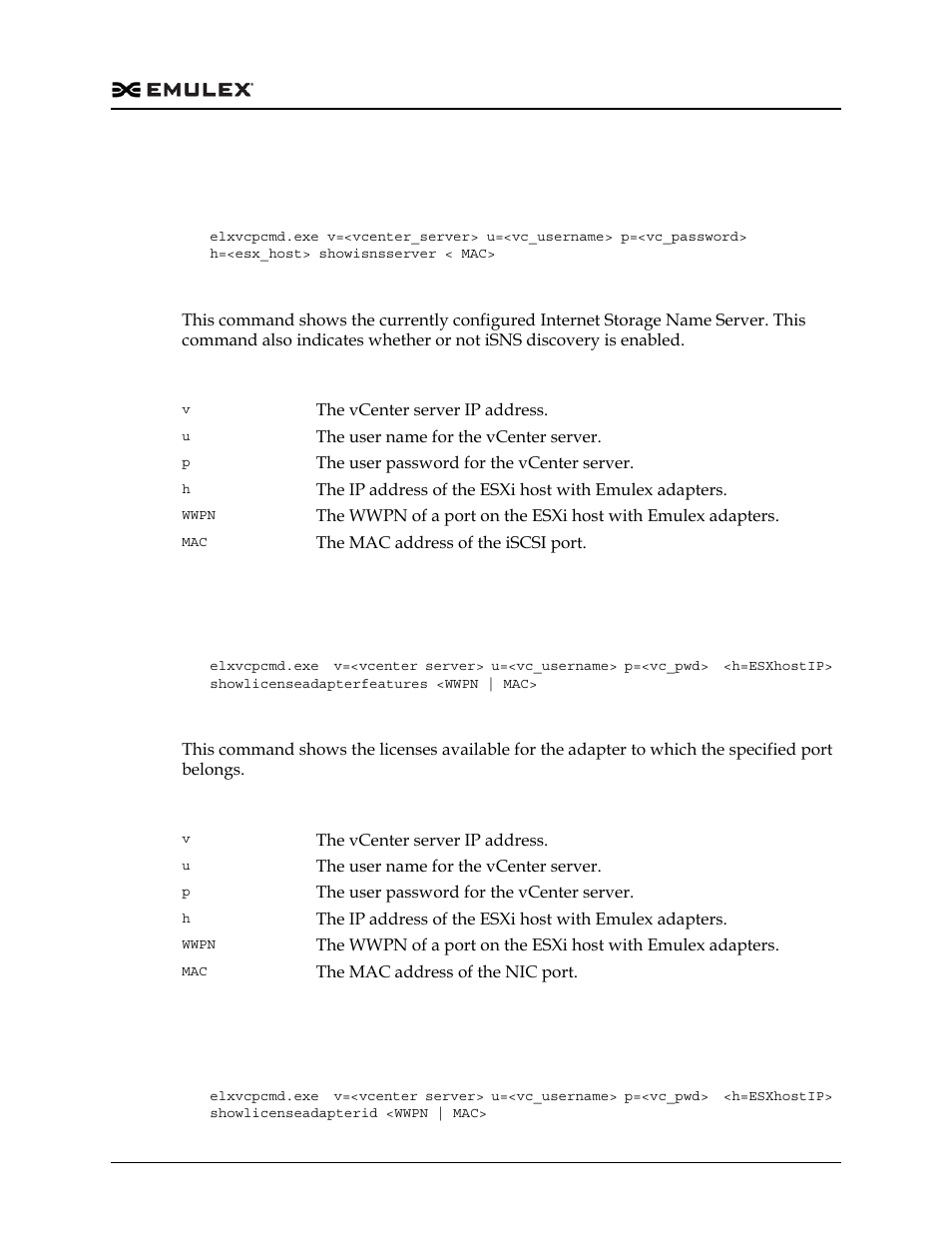 Showisnsserver, Showlicenseadapterfeatures, Showlicenseadapterid | Dell Emulex Family of Adapters User Manual | Page 1385 / 1815