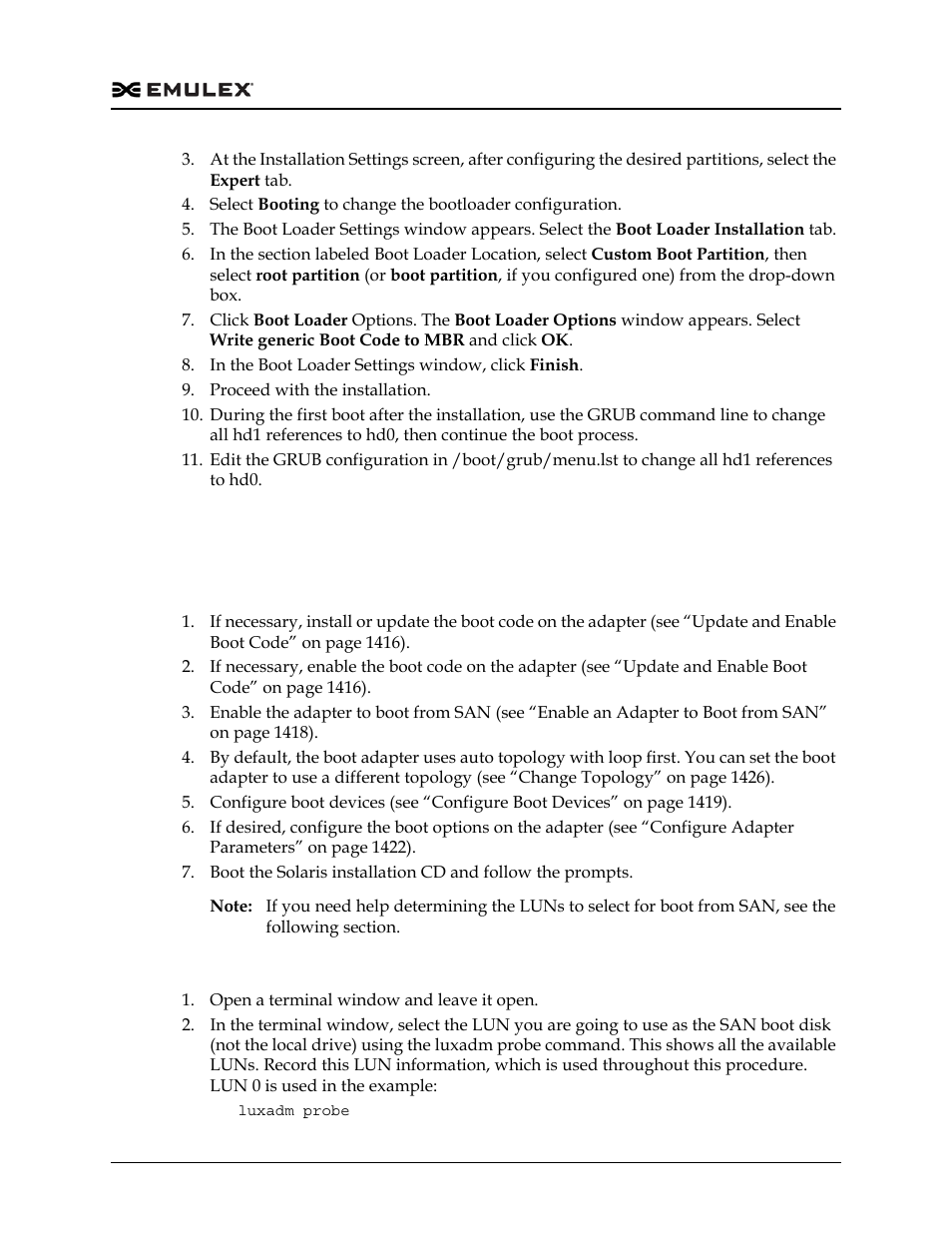 Solaris, Determine luns to select for boot from san, Solaris 9 | Dell Emulex Family of Adapters User Manual | Page 1409 / 1815