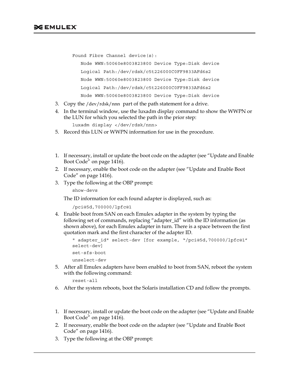 Configure boot from san on solaris sfs (sparc), Configure boot from san on solaris lpfc (sparc) | Dell Emulex Family of Adapters User Manual | Page 1410 / 1815