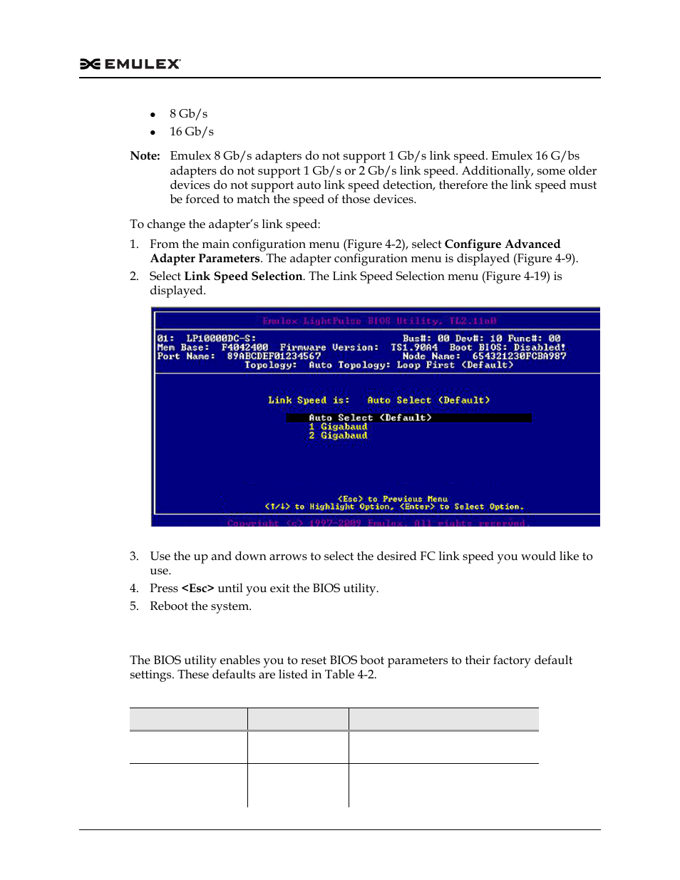 Reset to default values, Figure 4-19, Table 4-2 | Dell Emulex Family of Adapters User Manual | Page 1432 / 1815