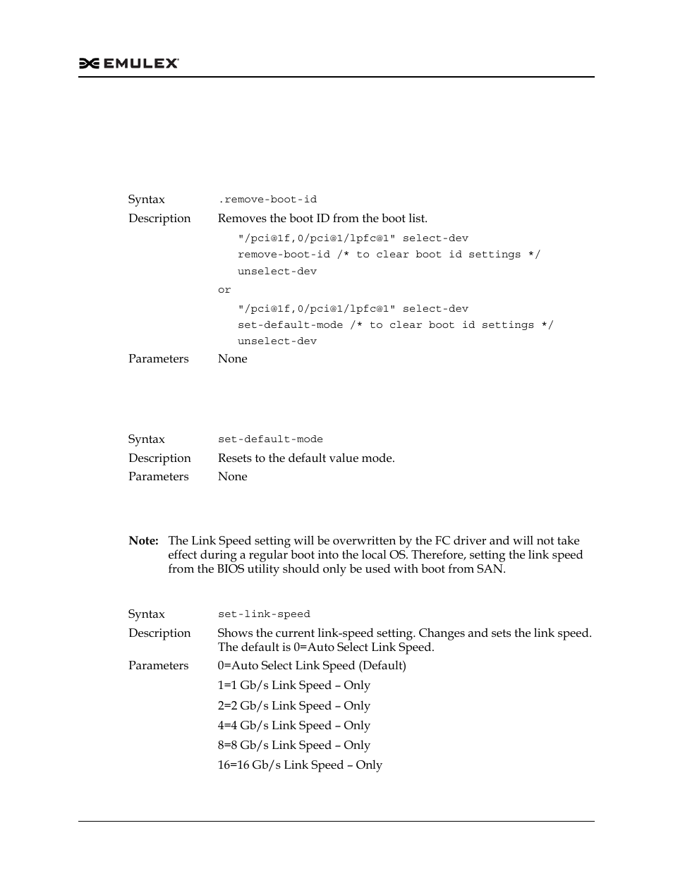 Functional commands, Remove-boot-id, Set-default-mode | Set-link-speed, Functional commands 8, Remove-boot-id set-default-mode set-link-speed | Dell Emulex Family of Adapters User Manual | Page 1438 / 1815