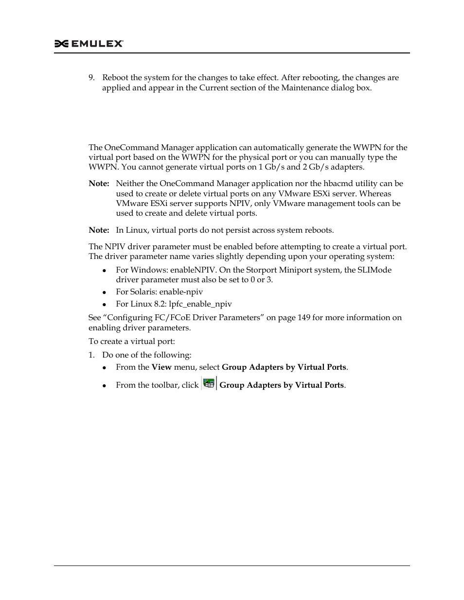 Creating and deleting fc/fcoe virtual ports, Creating virtual ports | Dell Emulex Family of Adapters User Manual | Page 144 / 1815