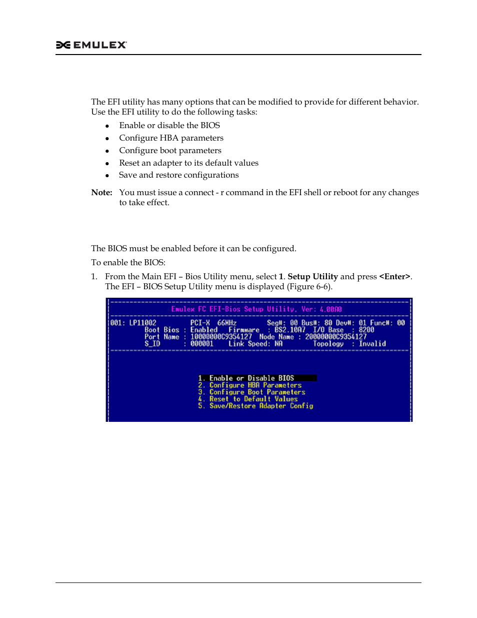 Configure efiboot via efi shell invocation, Enable or disable the bios, Figure 6-6 | Dell Emulex Family of Adapters User Manual | Page 1444 / 1815