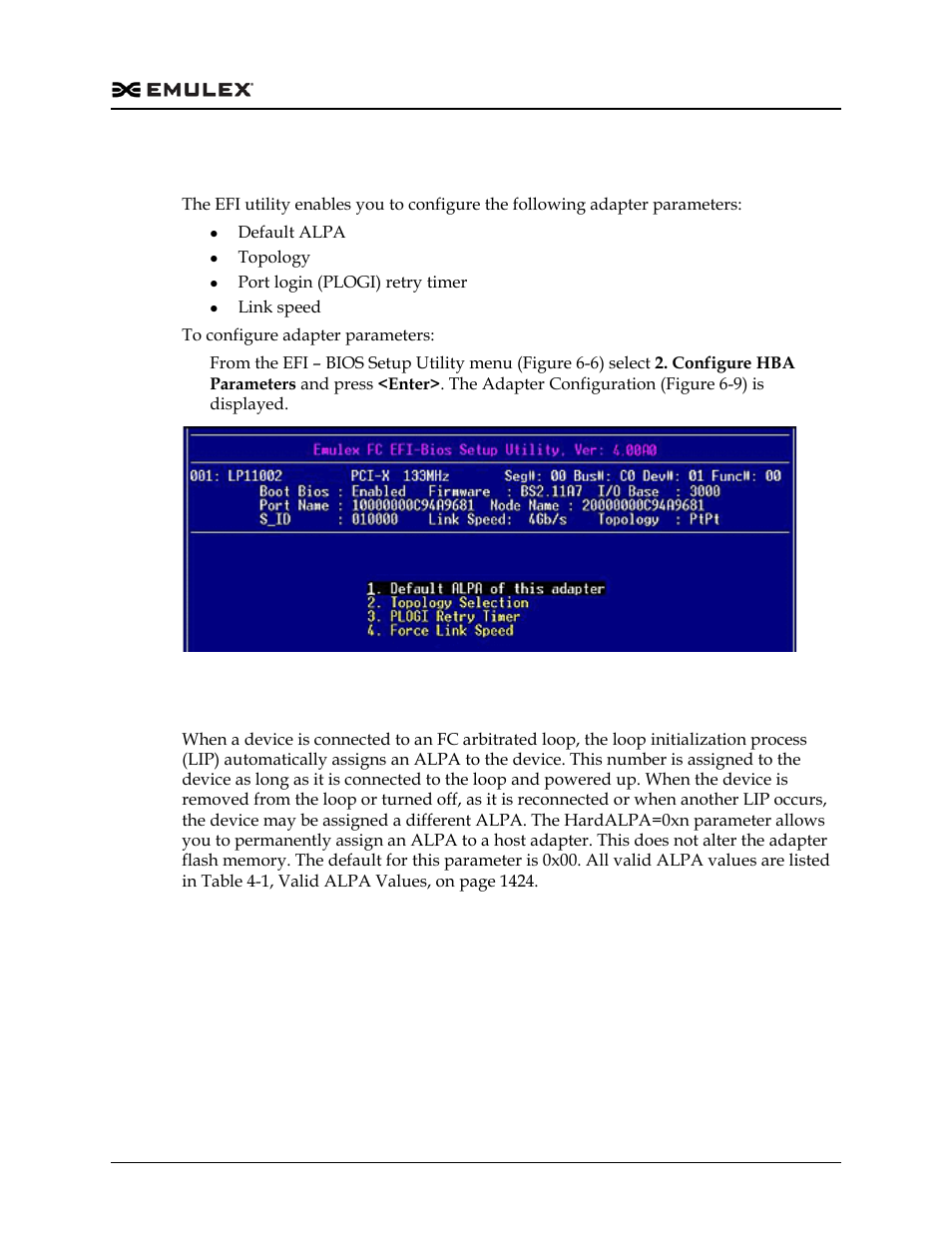 Configure adapter parameters, Change the default alpa, Configure adapter parameters 6 | Figure 6-9, Configure adapter | Dell Emulex Family of Adapters User Manual | Page 1446 / 1815