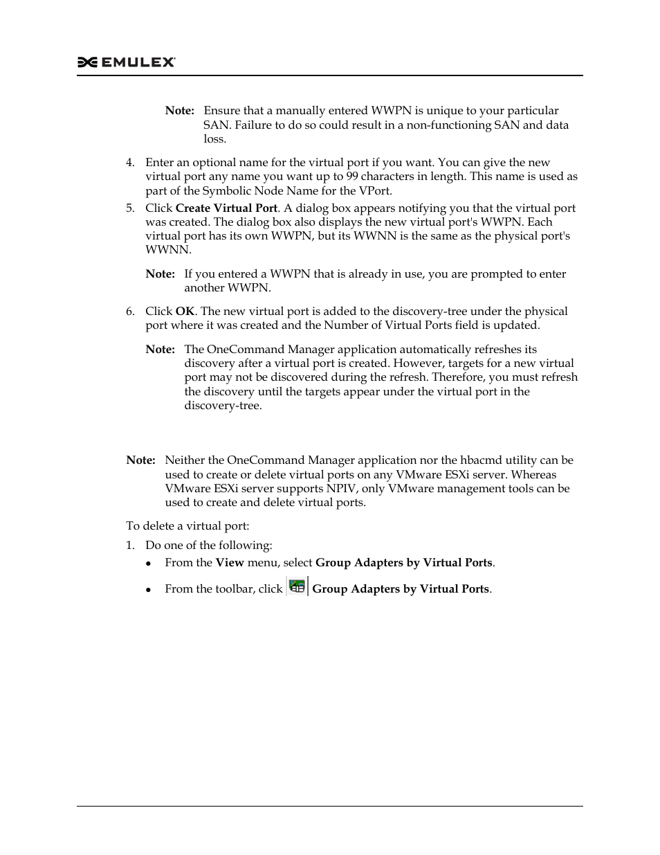 Deleting virtual ports | Dell Emulex Family of Adapters User Manual | Page 146 / 1815