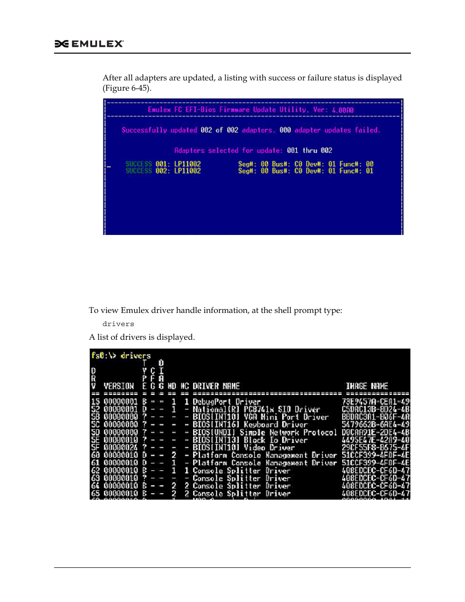 Efiboot reference, Driver handle table column definitions, Efiboot reference 9 | Figure 6-45, Figure 6-46 | Dell Emulex Family of Adapters User Manual | Page 1469 / 1815
