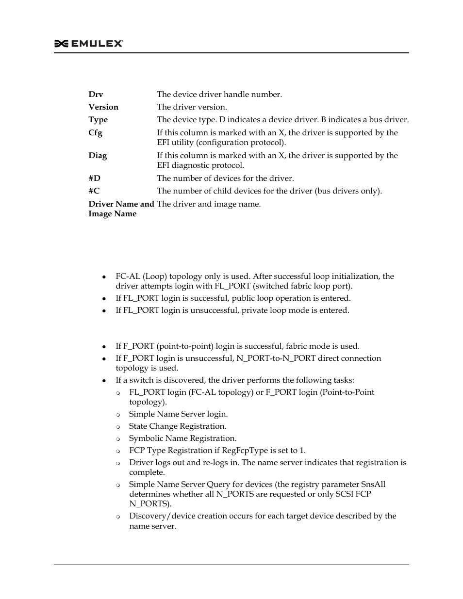 Driver handle table column definitions, Topology information, Arbitrated loop operation | Point-to-point operation | Dell Emulex Family of Adapters User Manual | Page 1470 / 1815