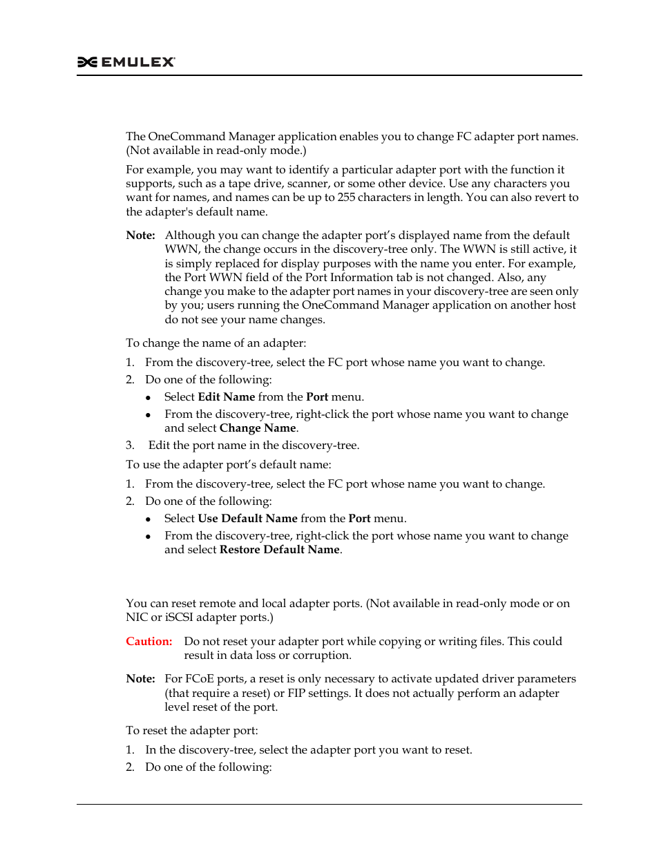 Changing fc adapter port names, Resetting fc/fcoe adapter ports | Dell Emulex Family of Adapters User Manual | Page 148 / 1815