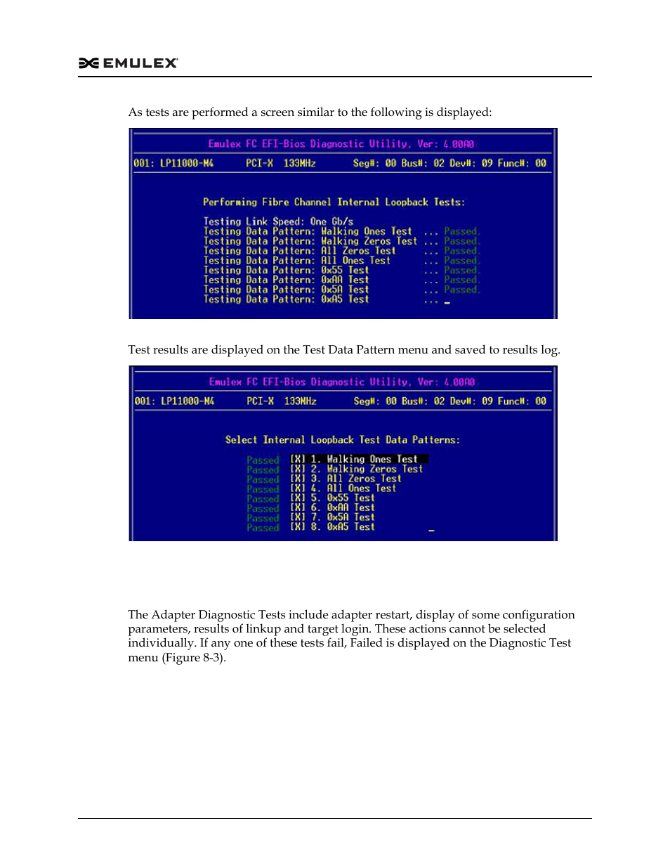 Run adapter diagnostic tests, Run adapter diagnostic tests 1, Figure 8-8 | Figure 8-9 | Dell Emulex Family of Adapters User Manual | Page 1501 / 1815